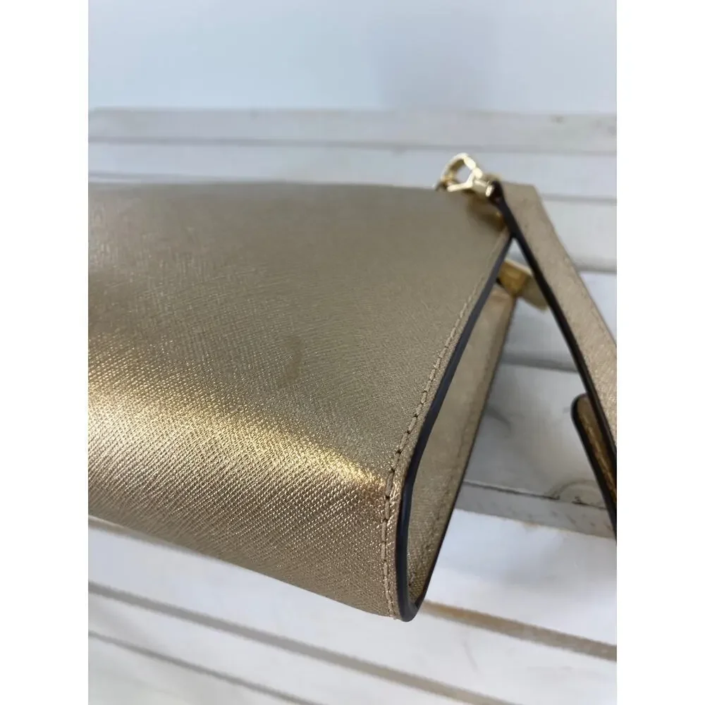 MICHAEL KORS, SMALL GOLD SAFFIANO LEATHER CROSSBODY BAG
